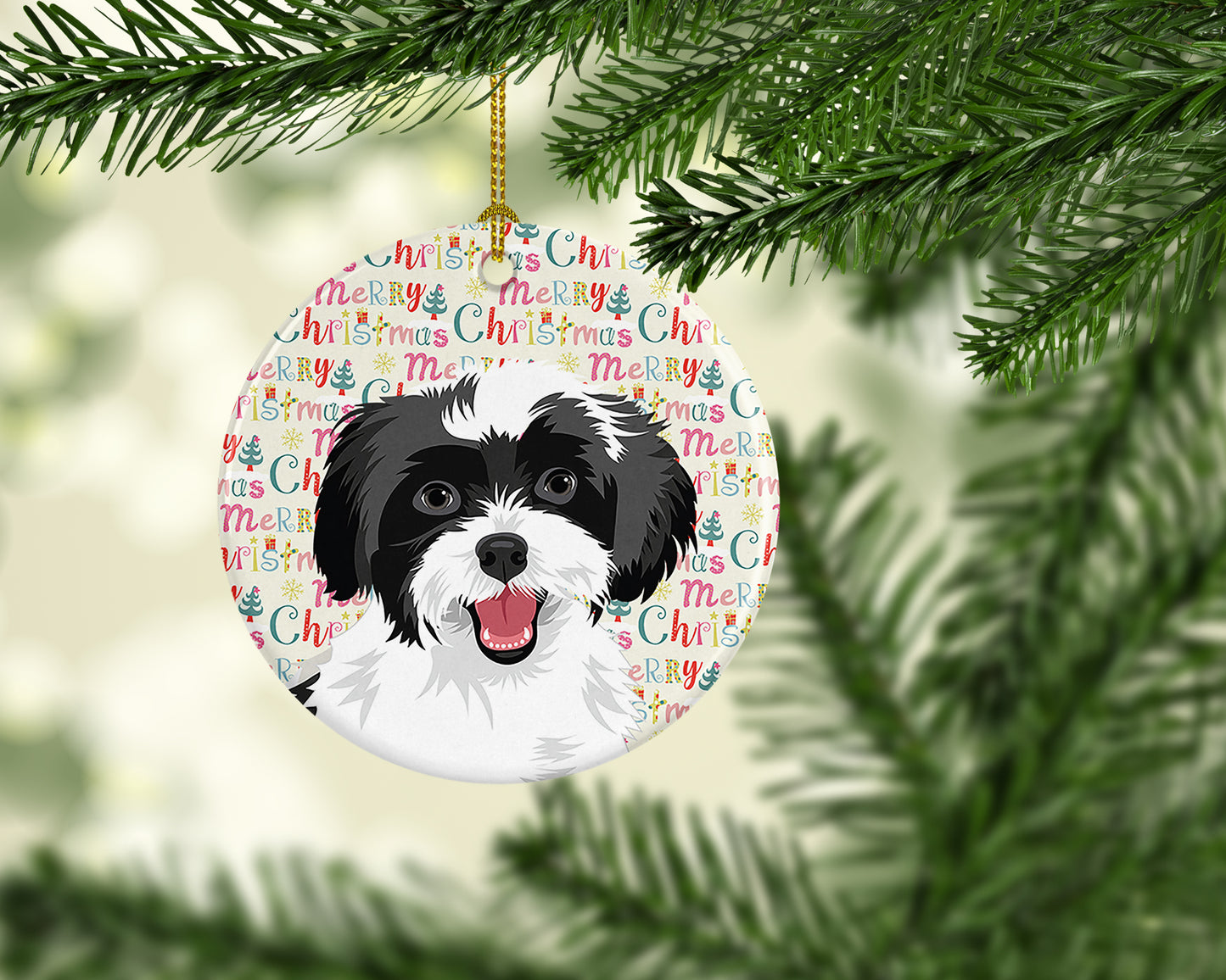 Shih-Tzu Black and White #3 Christmas Ceramic Ornament