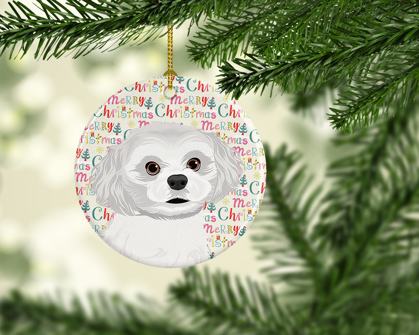 Shih-Tzu Silver and White #1 Christmas Ceramic Ornament