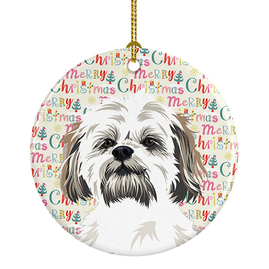 Buy this Shih-Tzu Silver Gold and White #1 Christmas Ceramic Ornament