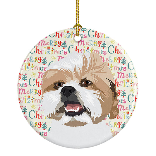 Buy this Shih-Tzu Silver Gold and White Christmas Ceramic Ornament