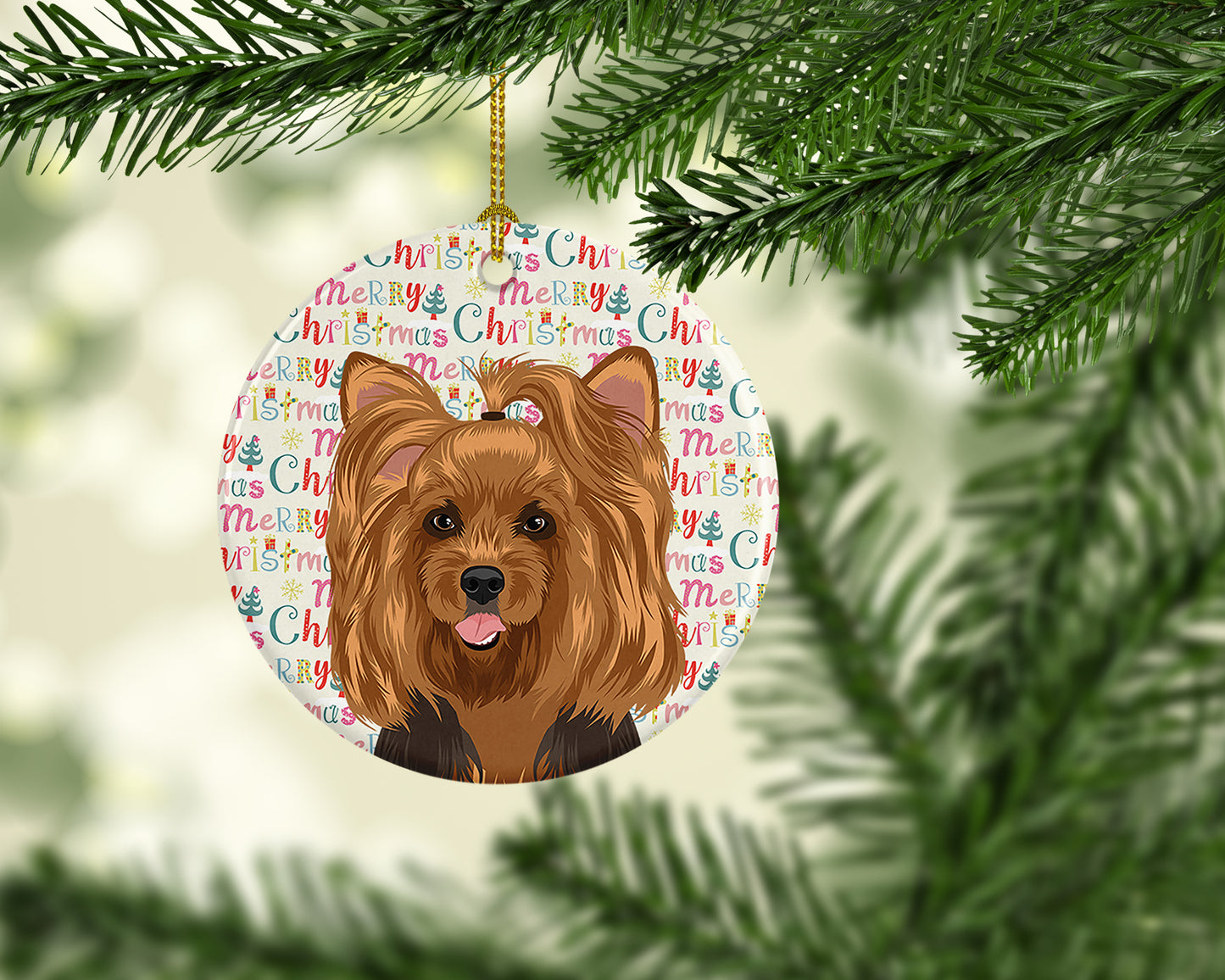 Yorkie Black and Gold #1 Christmas Ceramic Ornament