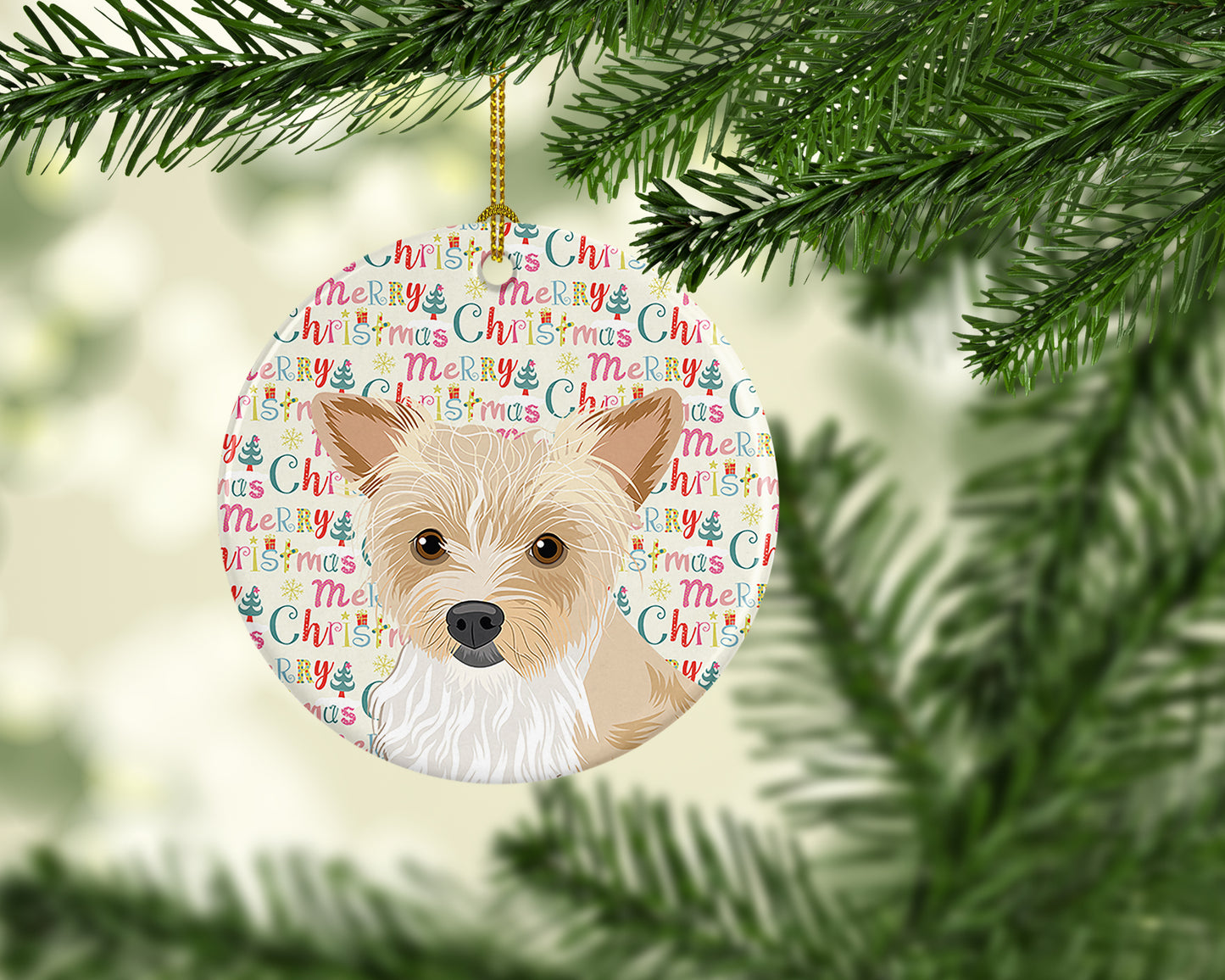 Yorkie Parti Christmas Ceramic Ornament