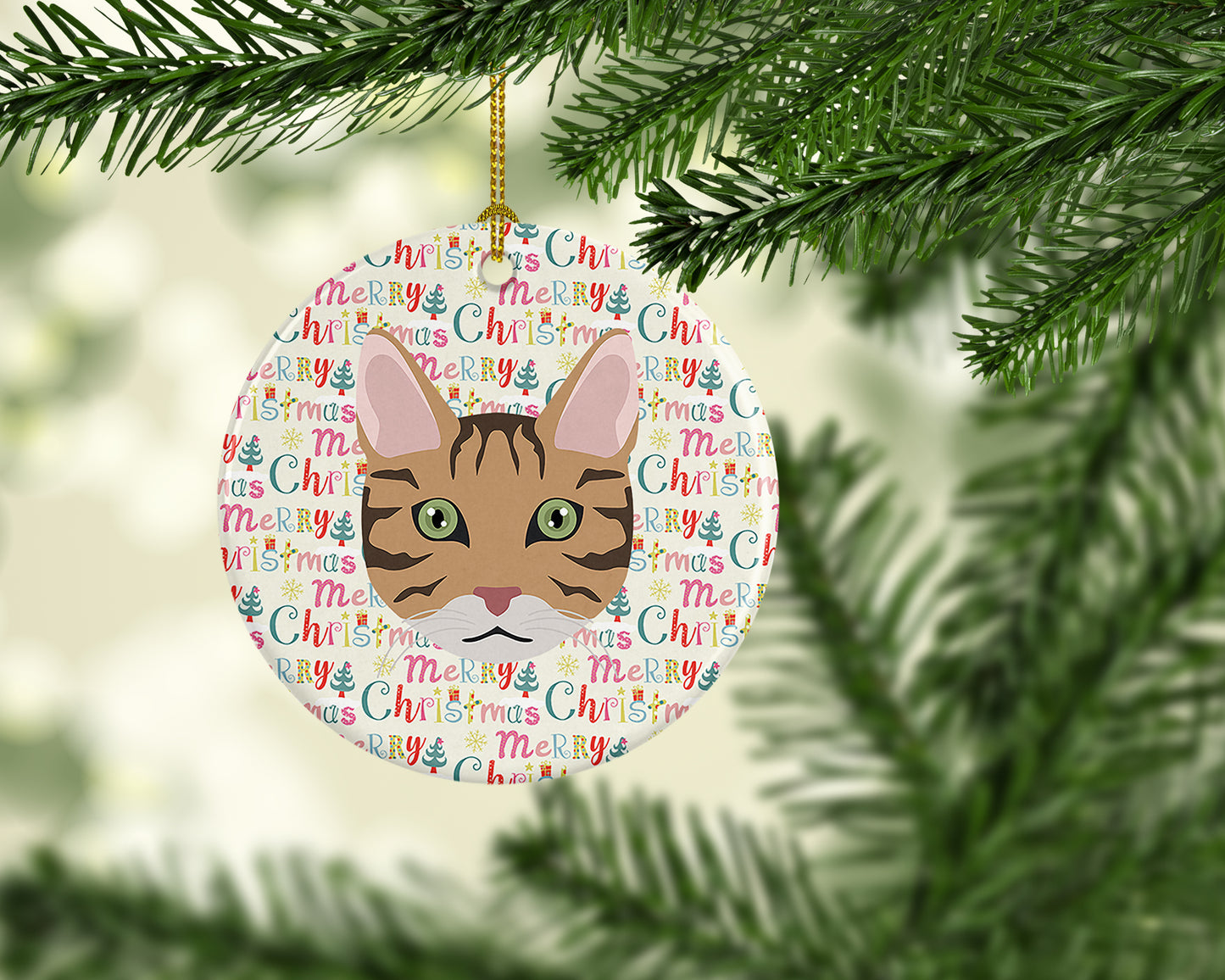 California Spangled Cat Christmas Ceramic Ornament