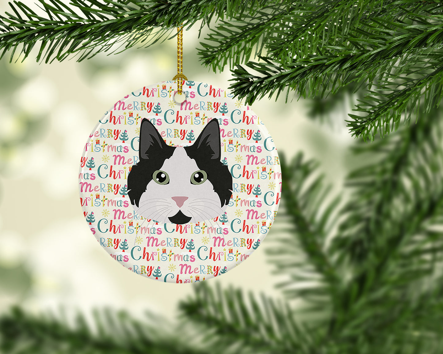 Cymric #2 Cat Christmas Ceramic Ornament