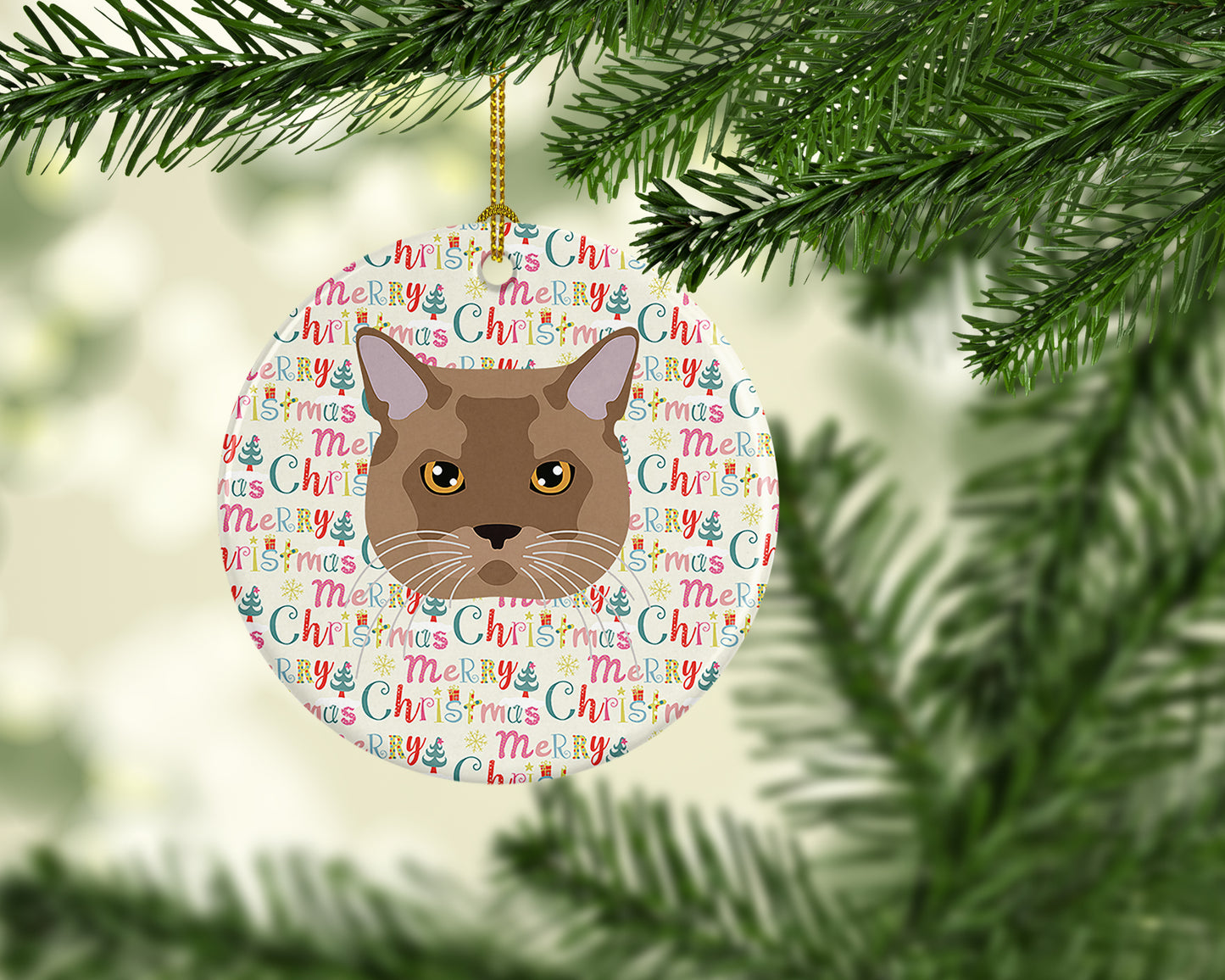 European Burmese Cat Christmas Ceramic Ornament