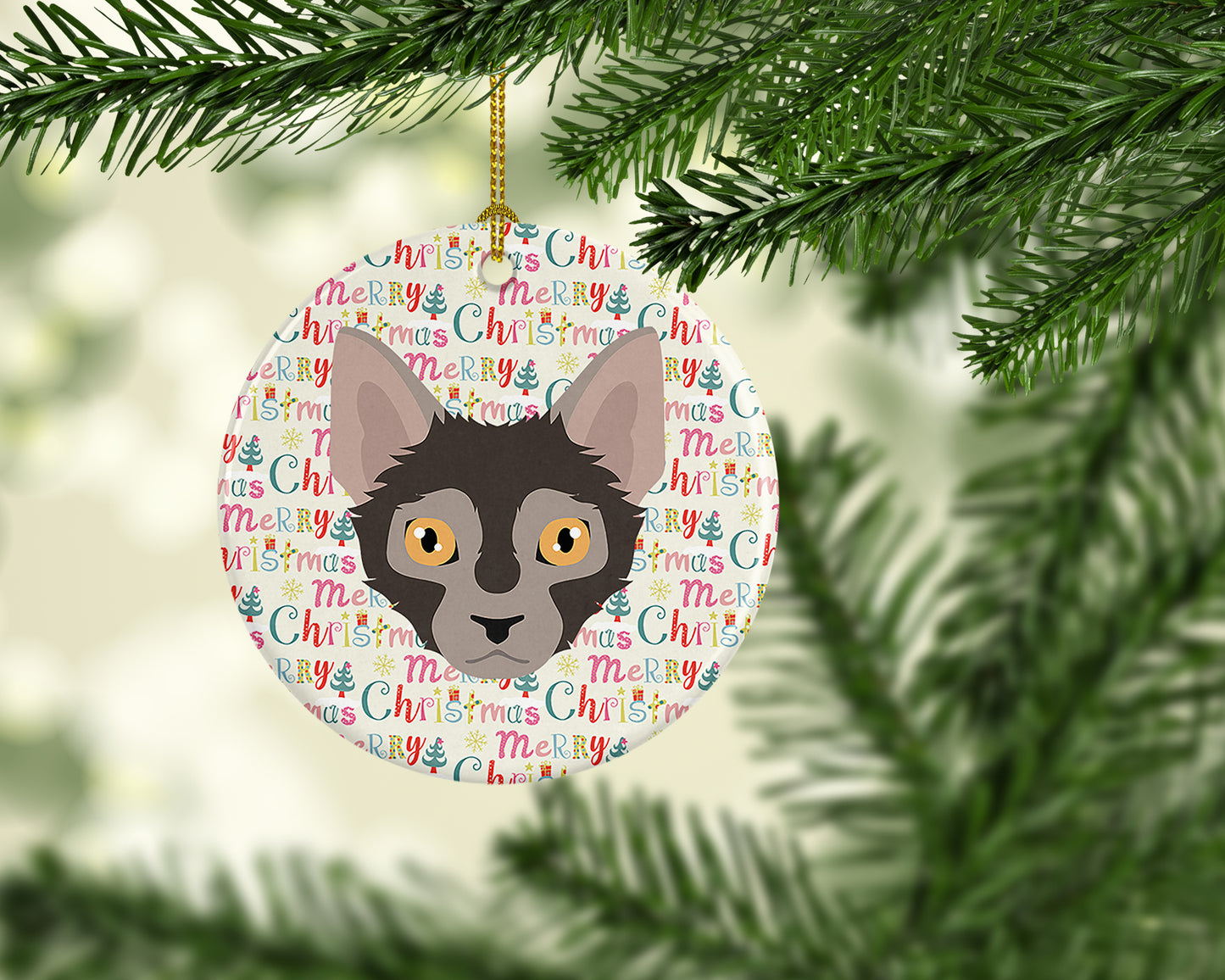 Lykoi Cat Christmas Ceramic Ornament