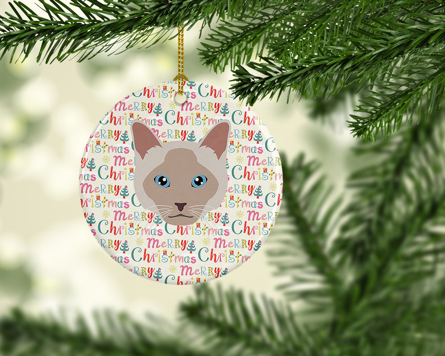 Thai lilac Cat Christmas Ceramic Ornament