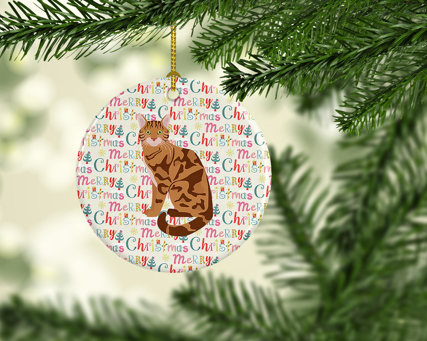 Bengal Cat Christmas Ceramic Ornament