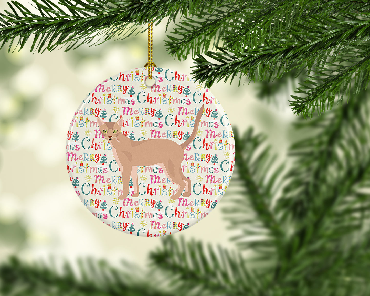 Fawn Abyssinian Cat Christmas Ceramic Ornament