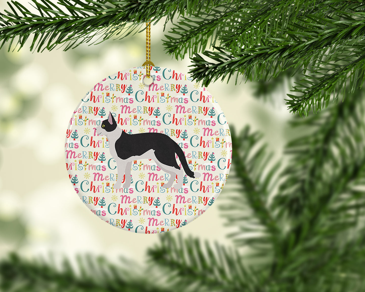 Bicolour Aegean Cat Christmas Ceramic Ornament