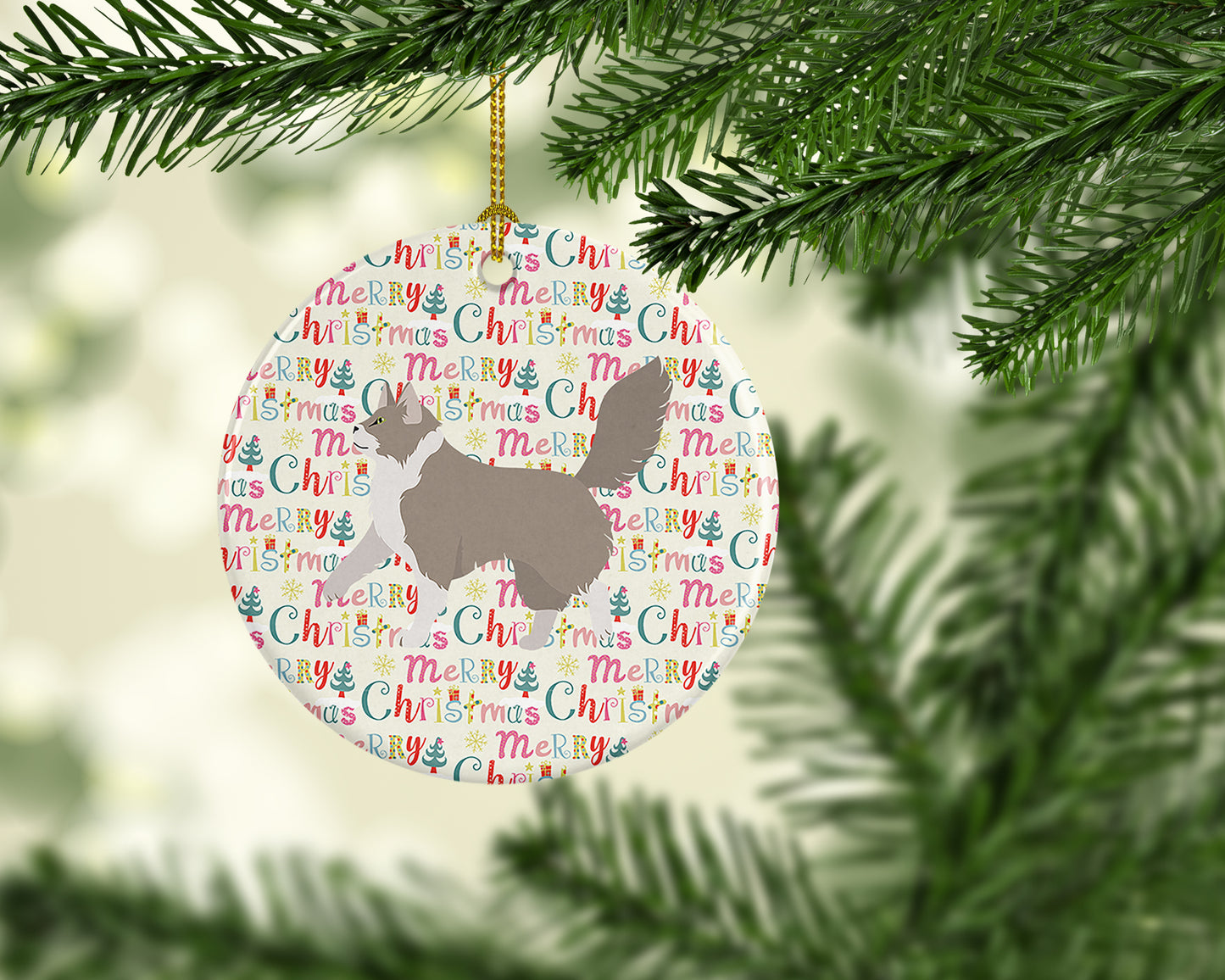 Asian Semi Longhaired Cat Christmas Ceramic Ornament