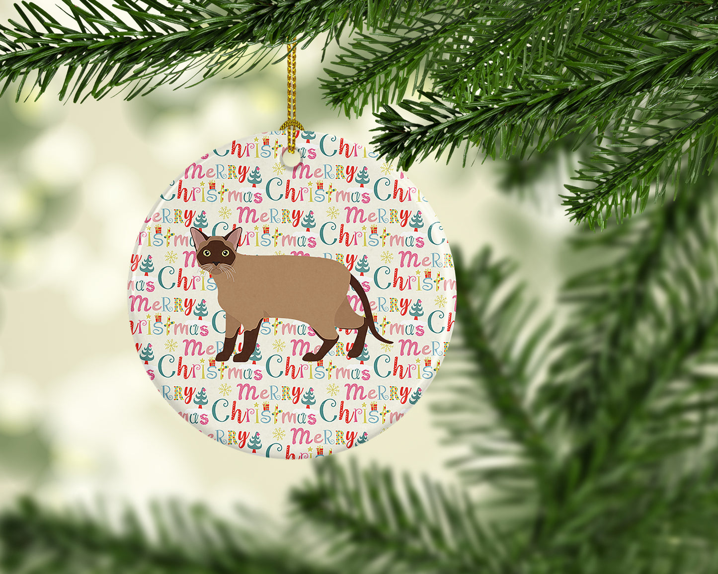 Burmese Cat Christmas Ceramic Ornament