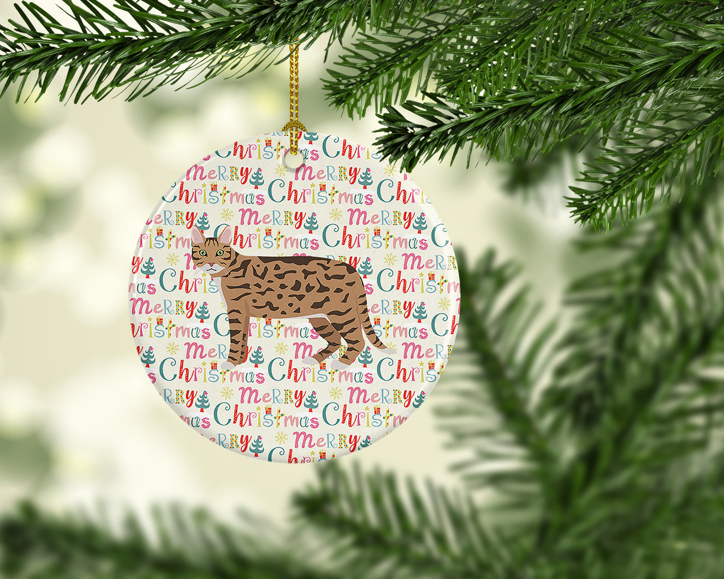 California Spangled #2 Cat Christmas Ceramic Ornament