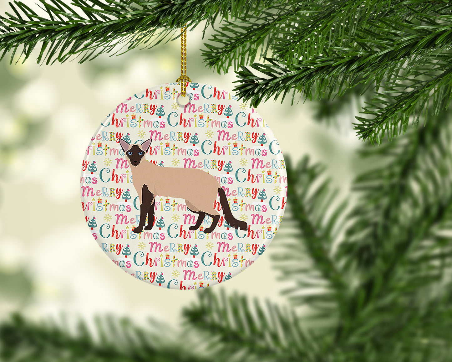 Colorpoint Longhair Cat Christmas Ceramic Ornament
