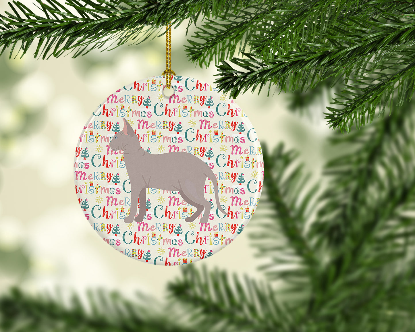 Don Sphynx Cat Christmas Ceramic Ornament