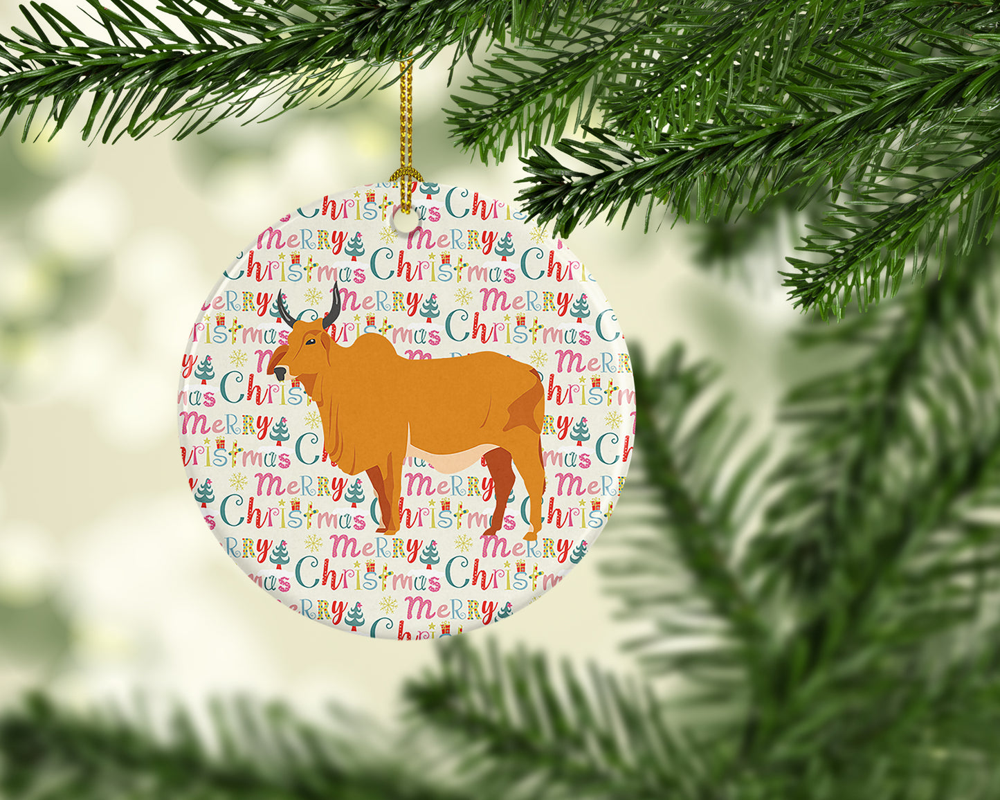 Zebu Indicine Cow Christmas Ceramic Ornament