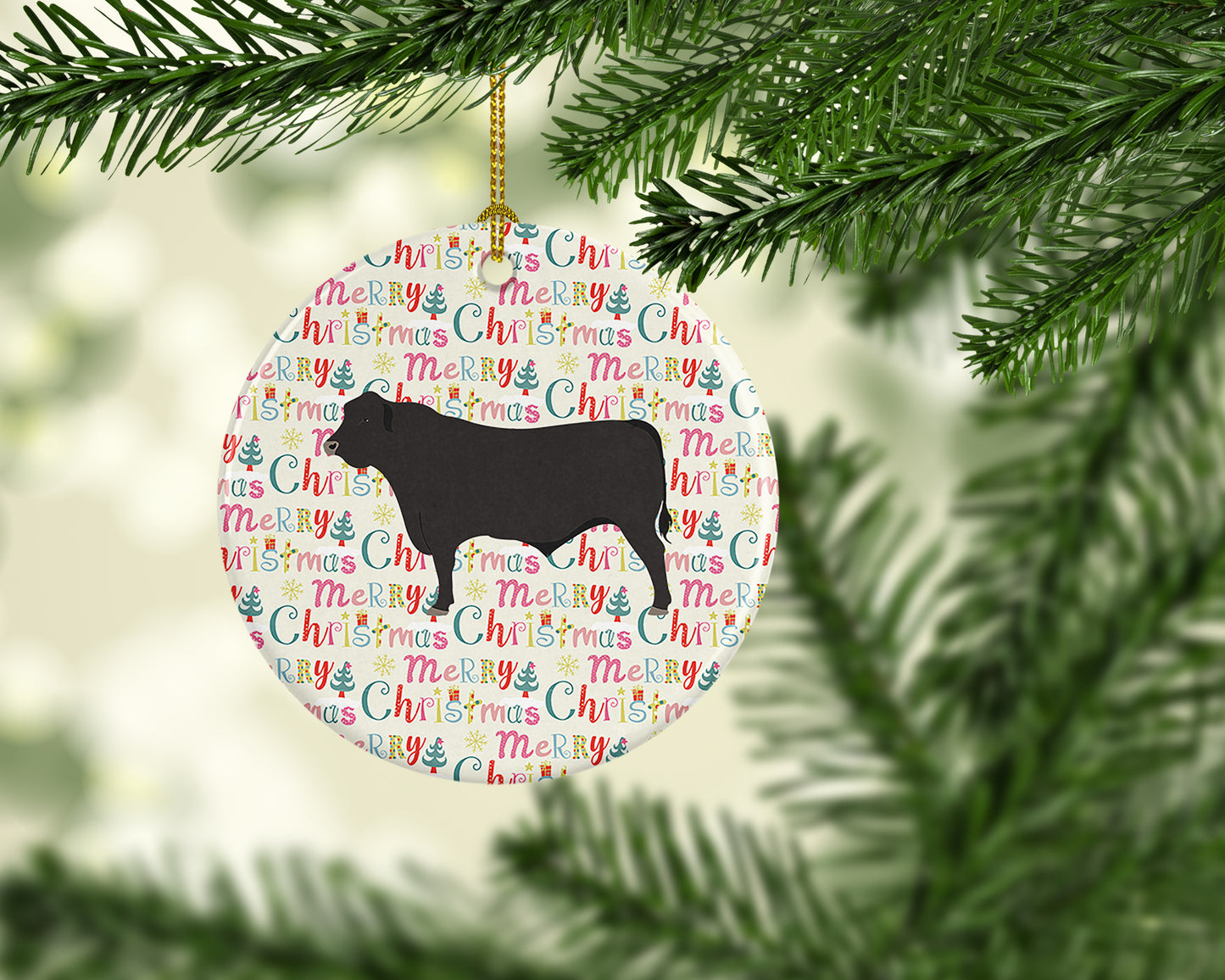 Black Angus Cow Christmas Ceramic Ornament