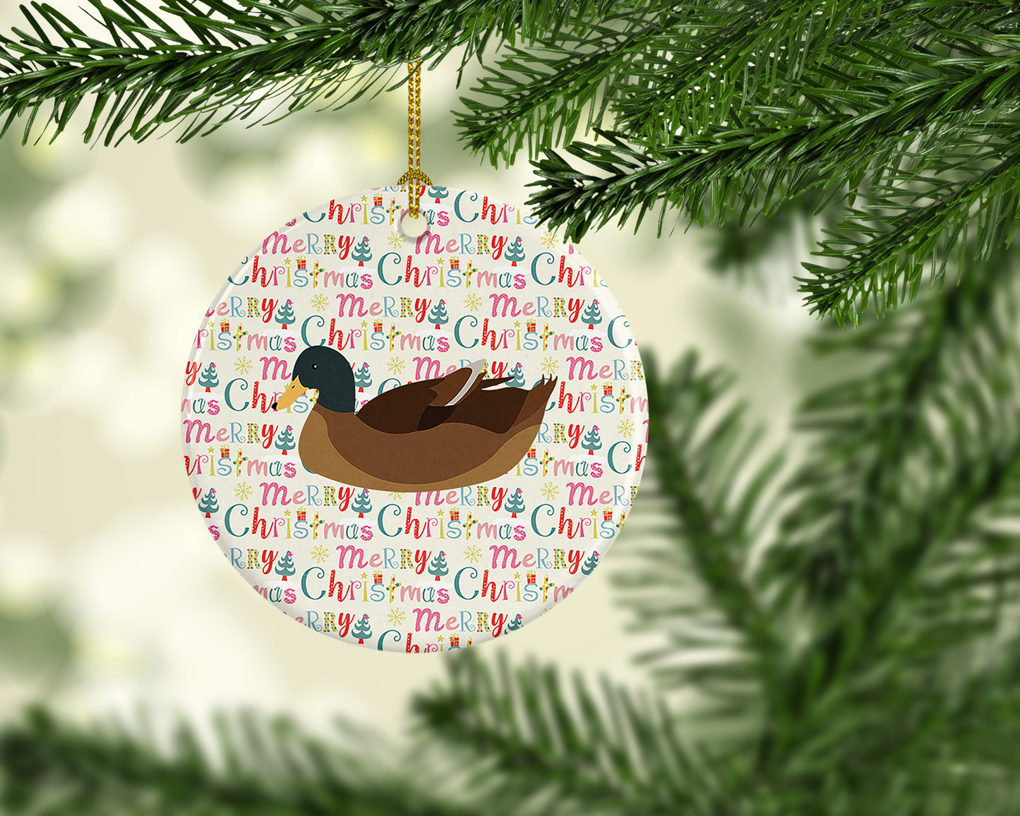 Khaki Campbell Duck Christmas Ceramic Ornament