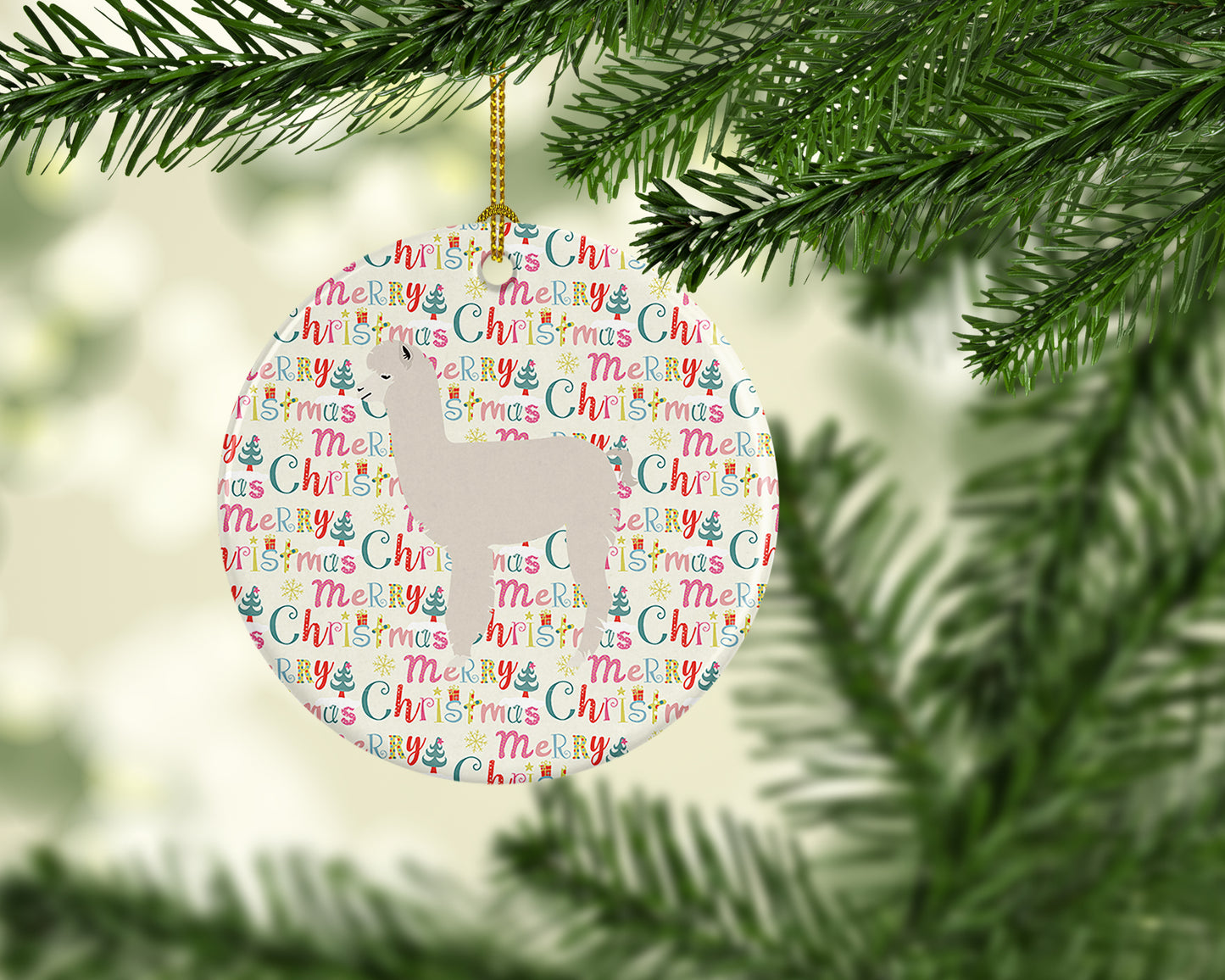 Alpaca Christmas Ceramic Ornament