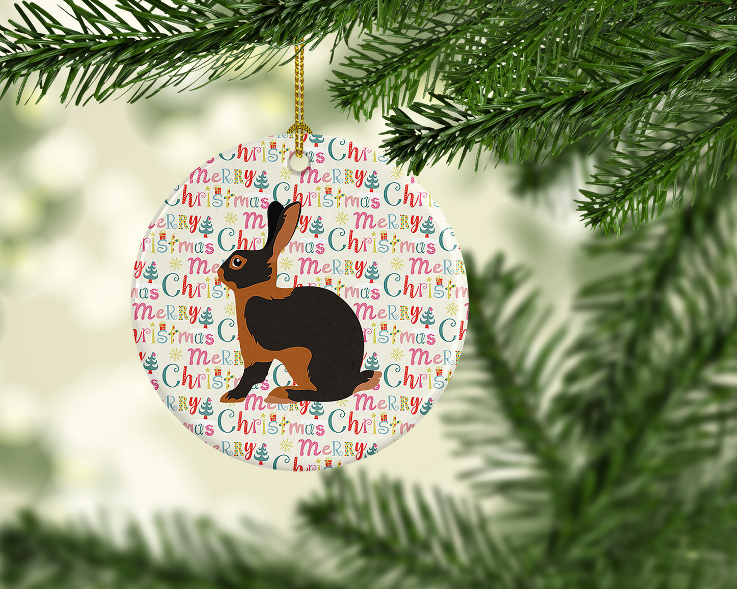 Tan Rabbit Christmas Ceramic Ornament