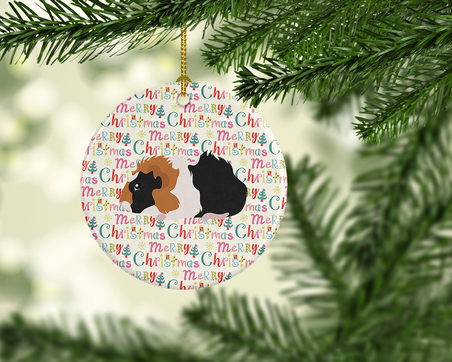 Abyssinian Guinea Pig Christmas Ceramic Ornament