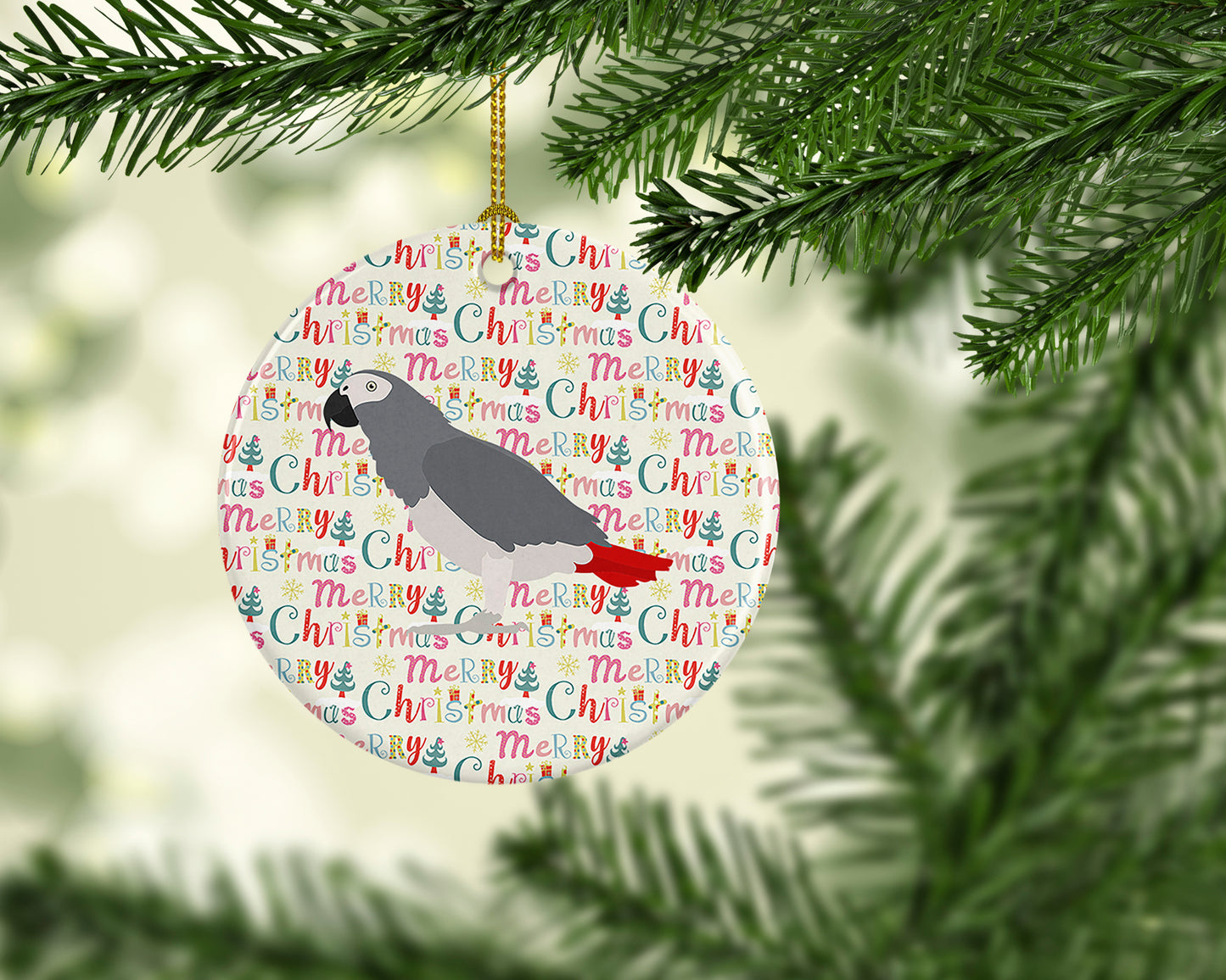 African Grey Parrot Christmas Ceramic Ornament