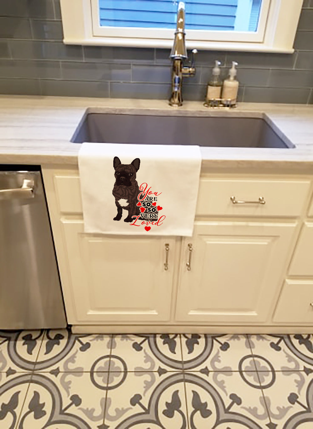 French Bulldog Brindle #1 so Loved Kitchen Towel Set of 2