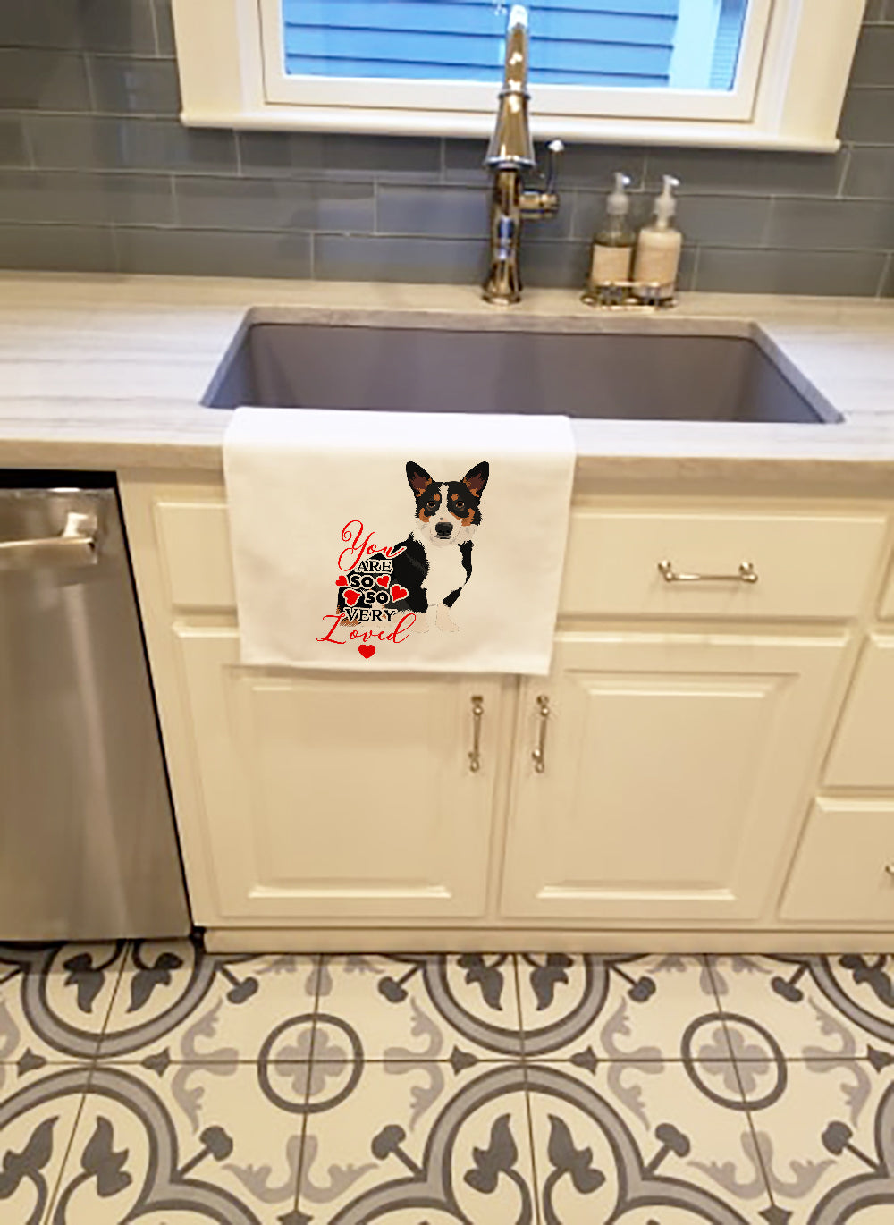 Pembroke Welsh Corgi Tricolor Black-Headed #1 so Loved Kitchen Towel Set of 2