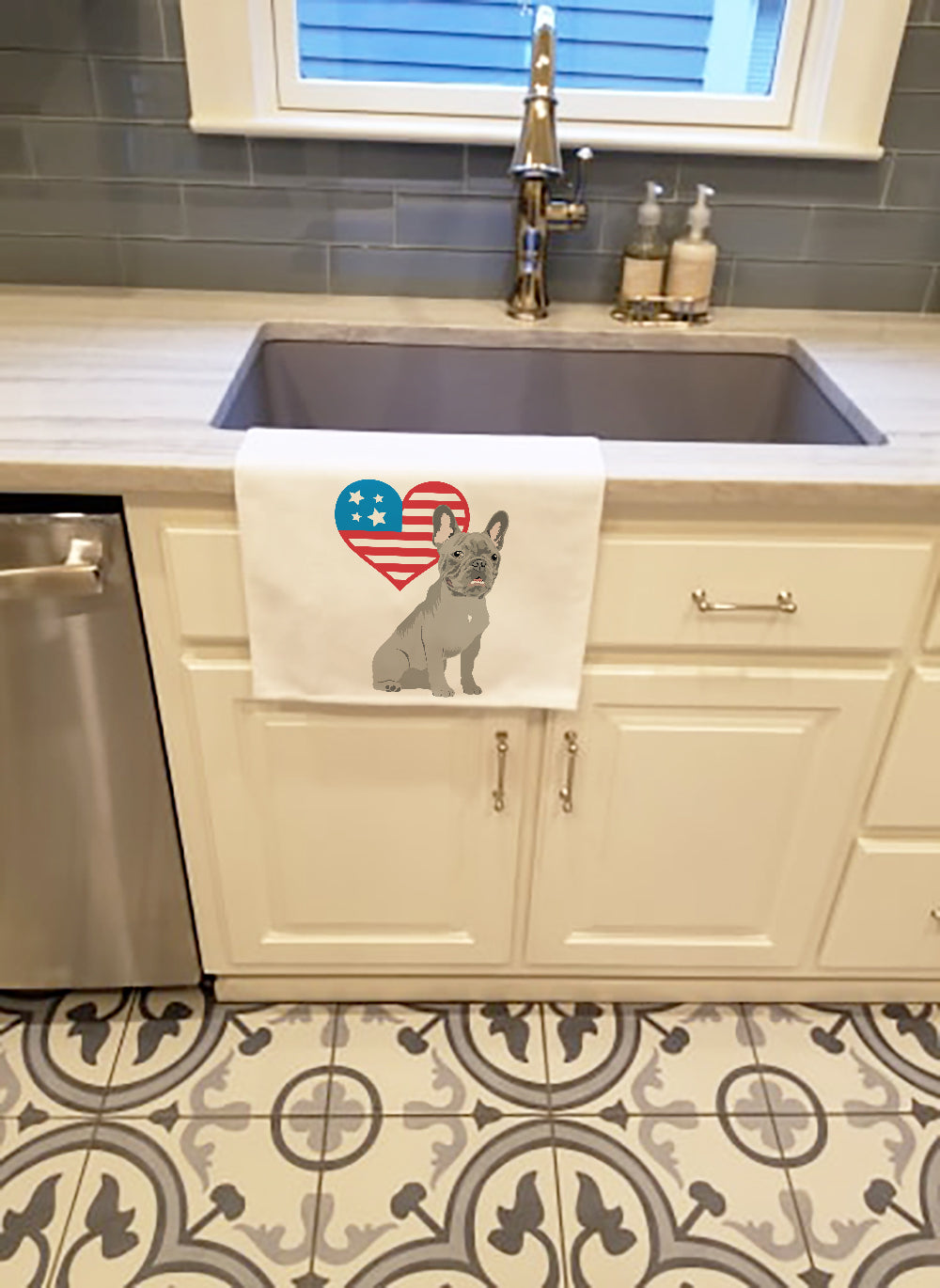 French Bulldog Blue Patriotic Kitchen Towel Set of 2