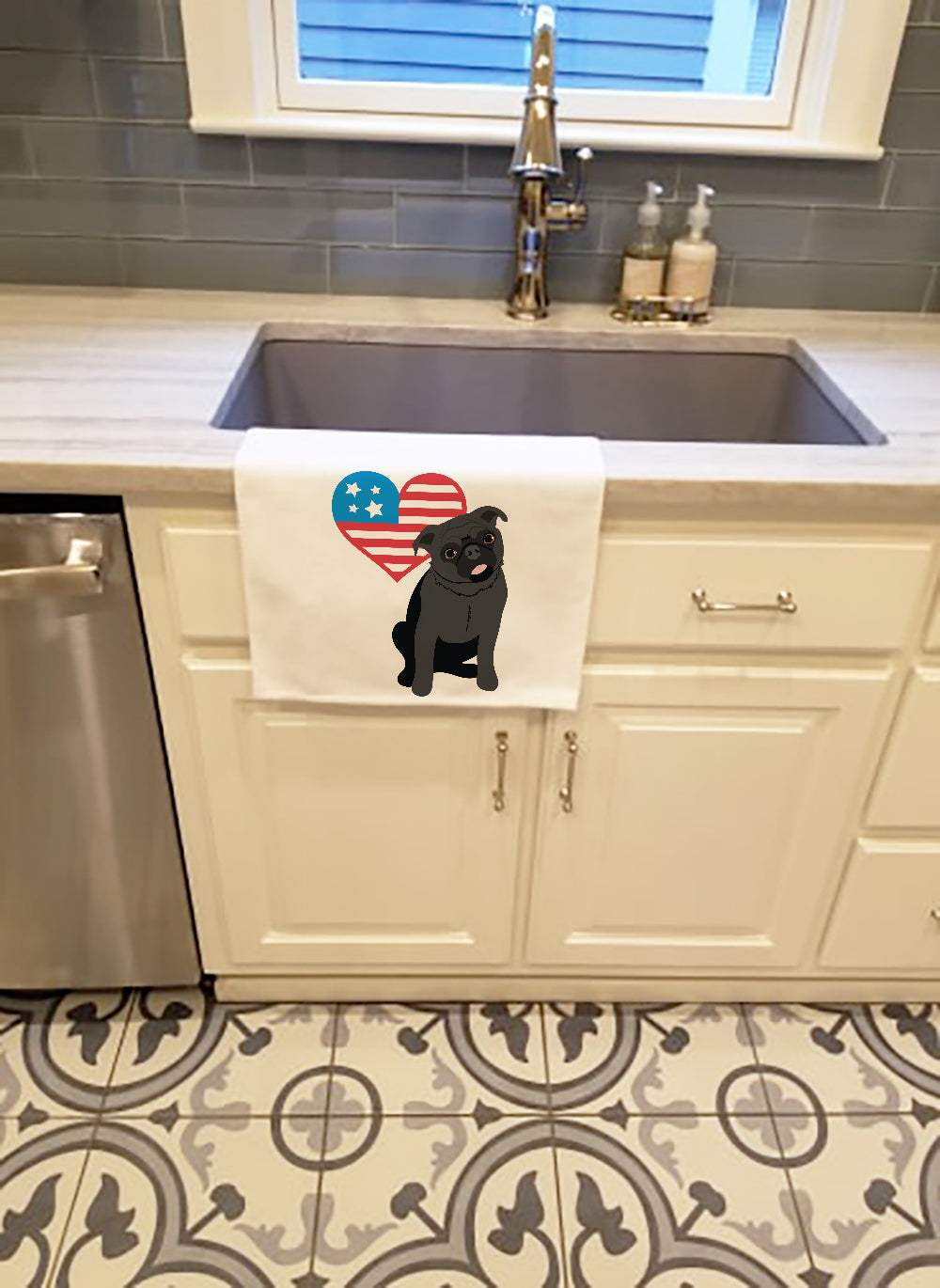 Pug Black #1 Patriotic Kitchen Towel Set of 2