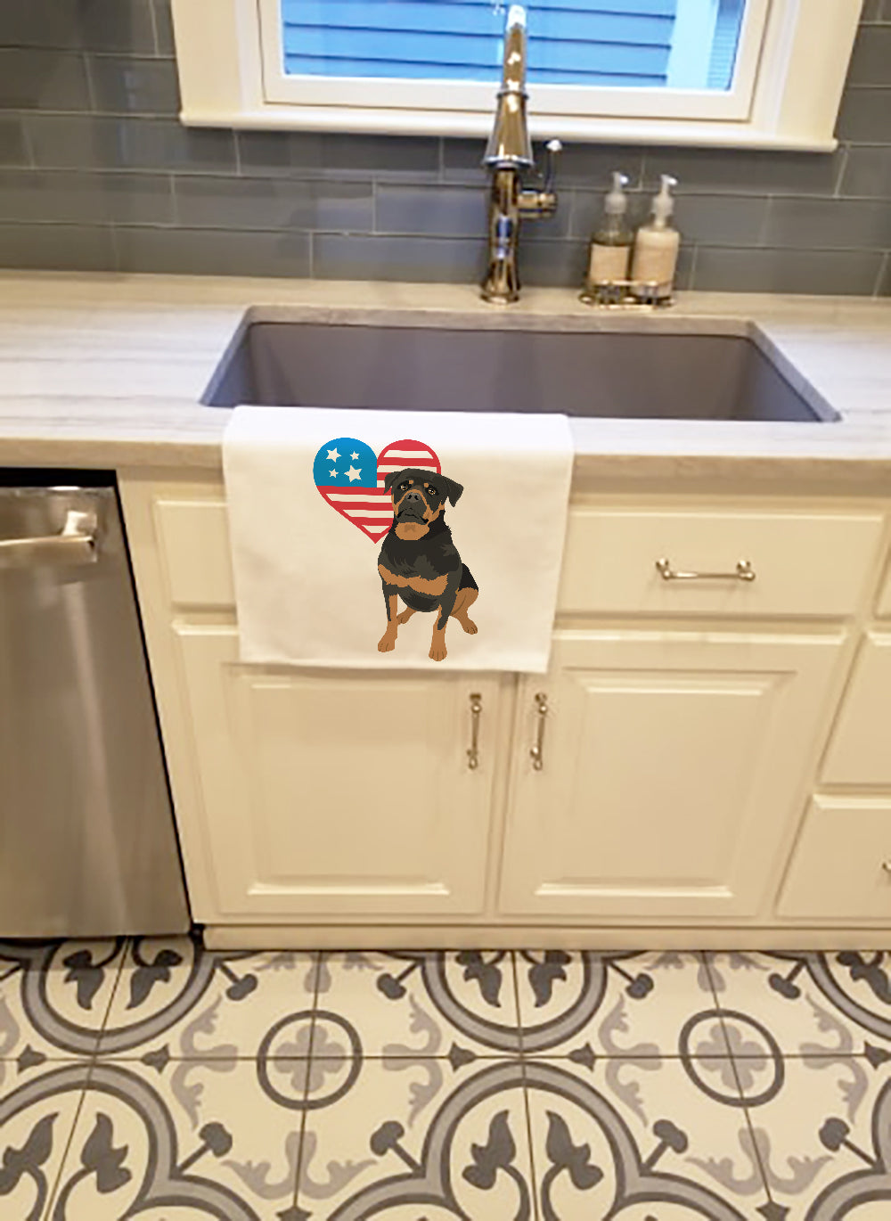 Rottweiler Black and Mahogany Patriotic Kitchen Towel Set of 2