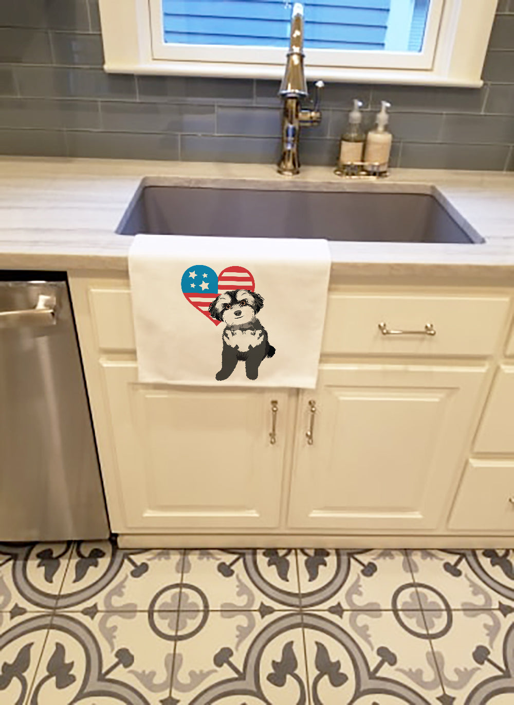 Shih-Tzu Black and White #2 Patriotic Kitchen Towel Set of 2