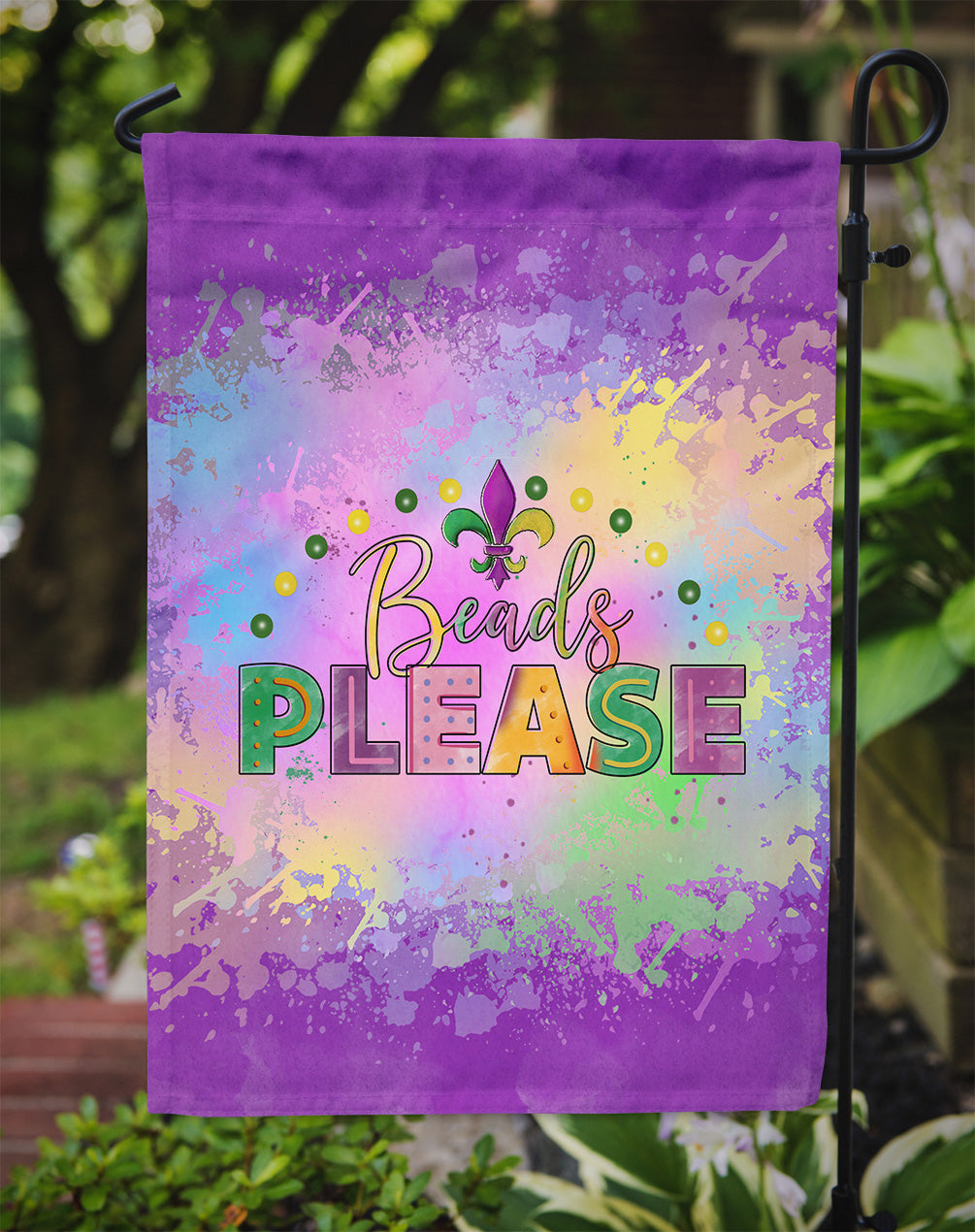 Beads Please Mardi Gras Garden Flag
