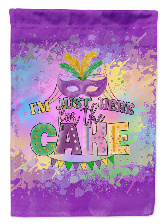 Buy this I am Just Here for Cake Mardi Gras Garden Flag