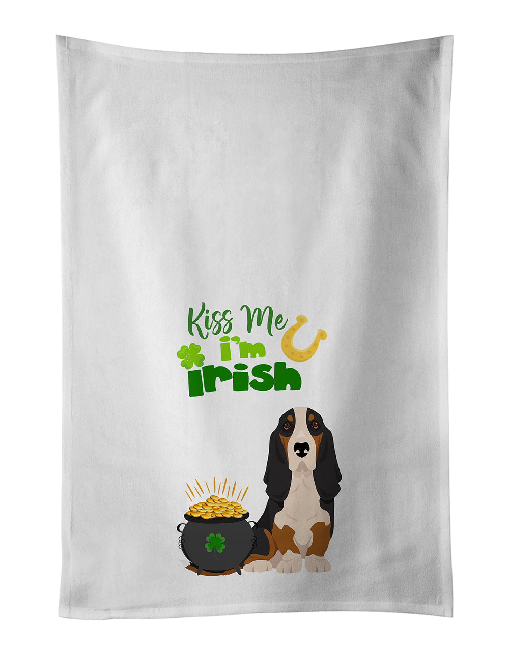 Buy this Black Tricolor Basset Hound St. Patrick's Day Kitchen Towel Set of 2