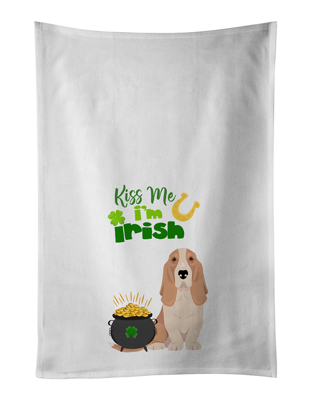 Buy this Lemon and White Tricolor Basset Hound St. Patrick's Day Kitchen Towel Set of 2