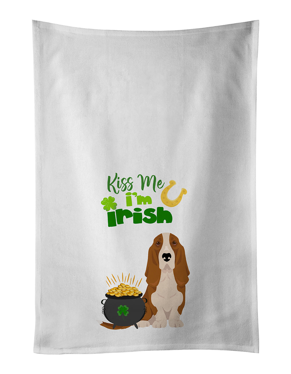 Buy this Red and White Tricolor Basset Hound St. Patrick's Day Kitchen Towel Set of 2