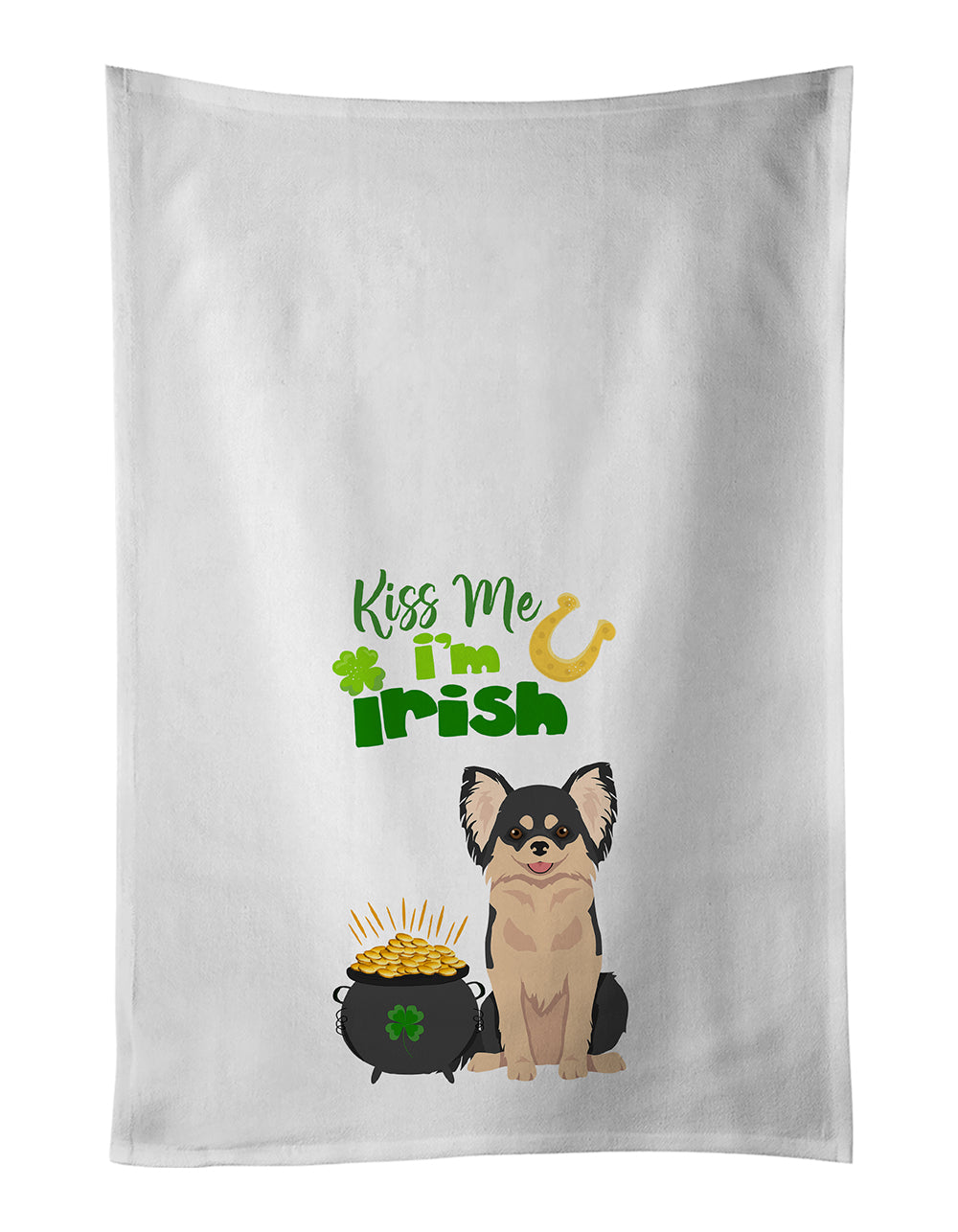Buy this Longhaired Black and White Chihuahua St. Patrick's Day Kitchen Towel Set of 2