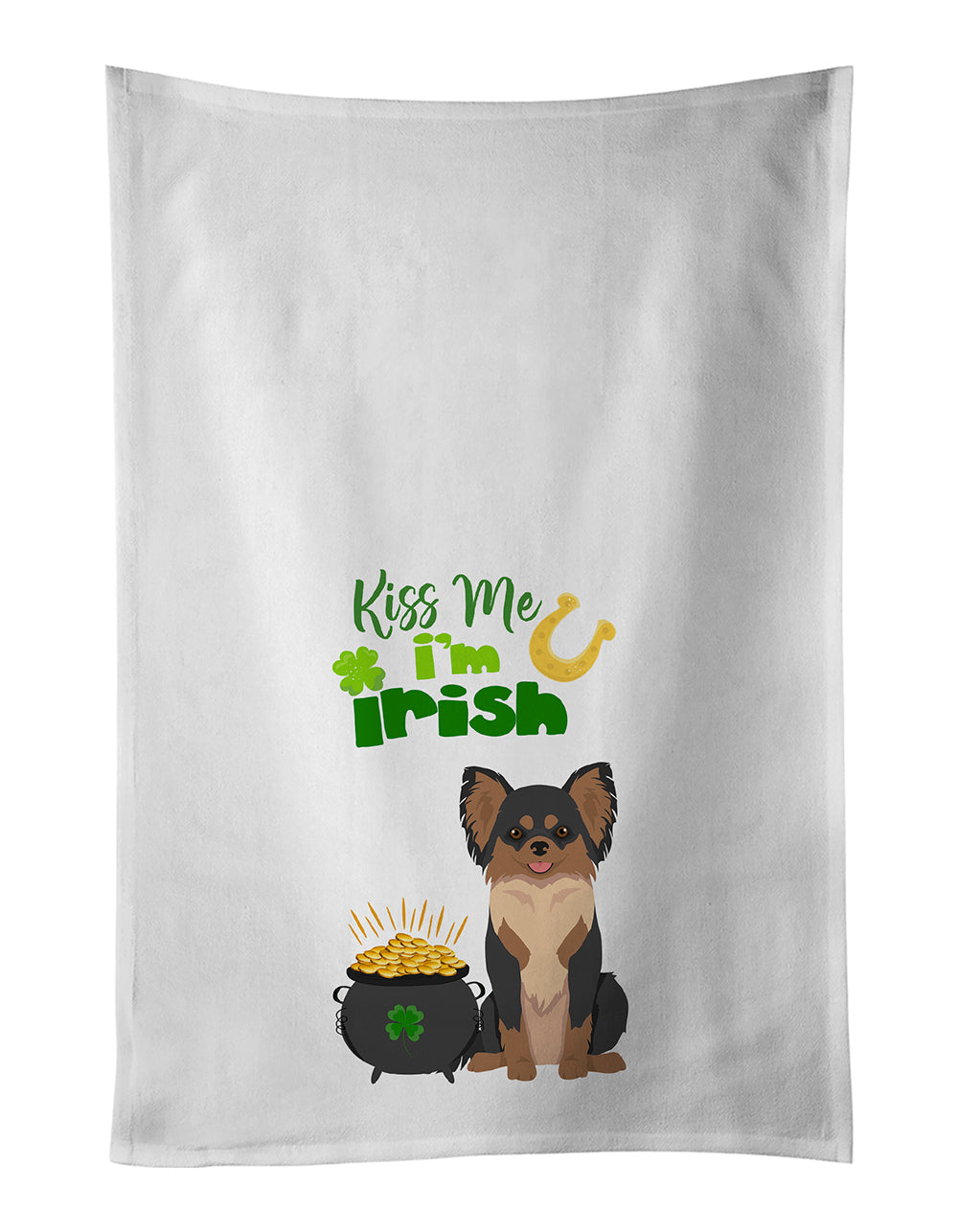 Buy this Longhaired Black and Tan Chihuahua St. Patrick's Day Kitchen Towel Set of 2