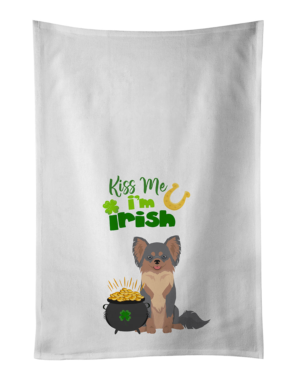 Buy this Longhaired Blue and Tan Chihuahua St. Patrick's Day Kitchen Towel Set of 2