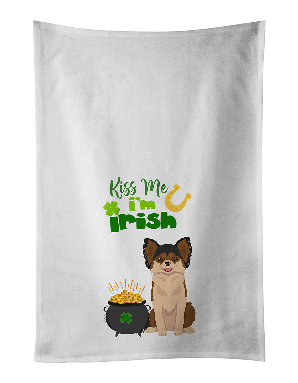 Buy this Longhaired Black and Red Chihuahua St. Patrick's Day Kitchen Towel Set of 2