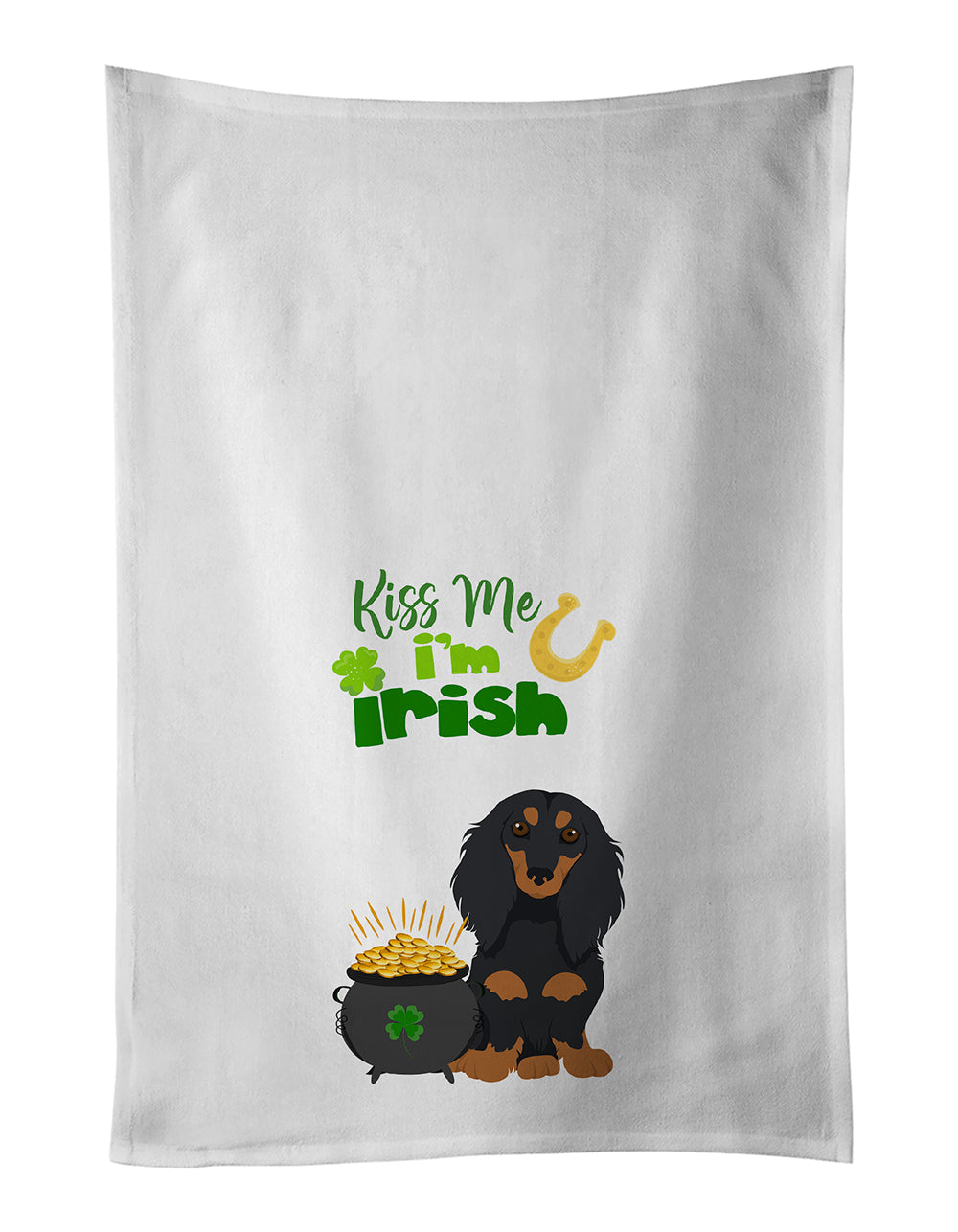 Buy this Longhair Black and Tan Dachshund St. Patrick's Day Kitchen Towel Set of 2