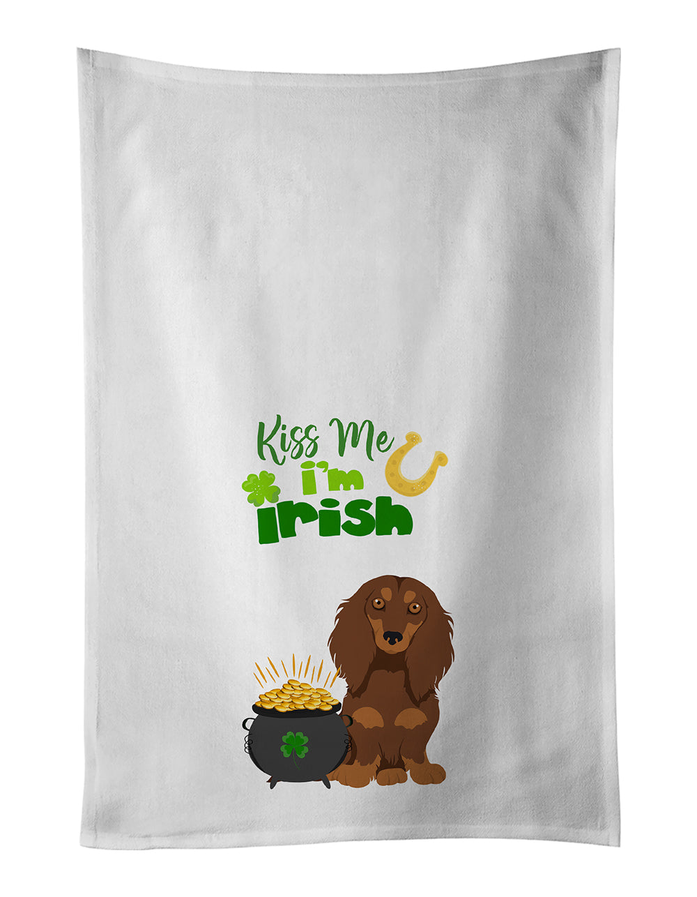 Buy this Longhair Chocolate and Tan Dachshund St. Patrick's Day Kitchen Towel Set of 2