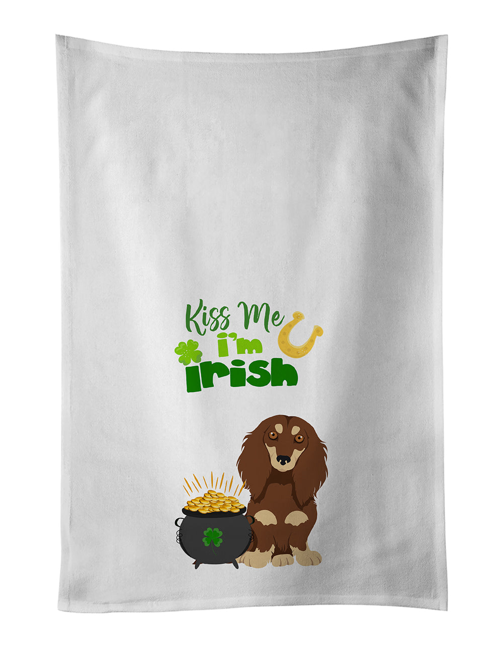 Buy this Longhair Chocolate and Cream Dachshund St. Patrick's Day Kitchen Towel Set of 2