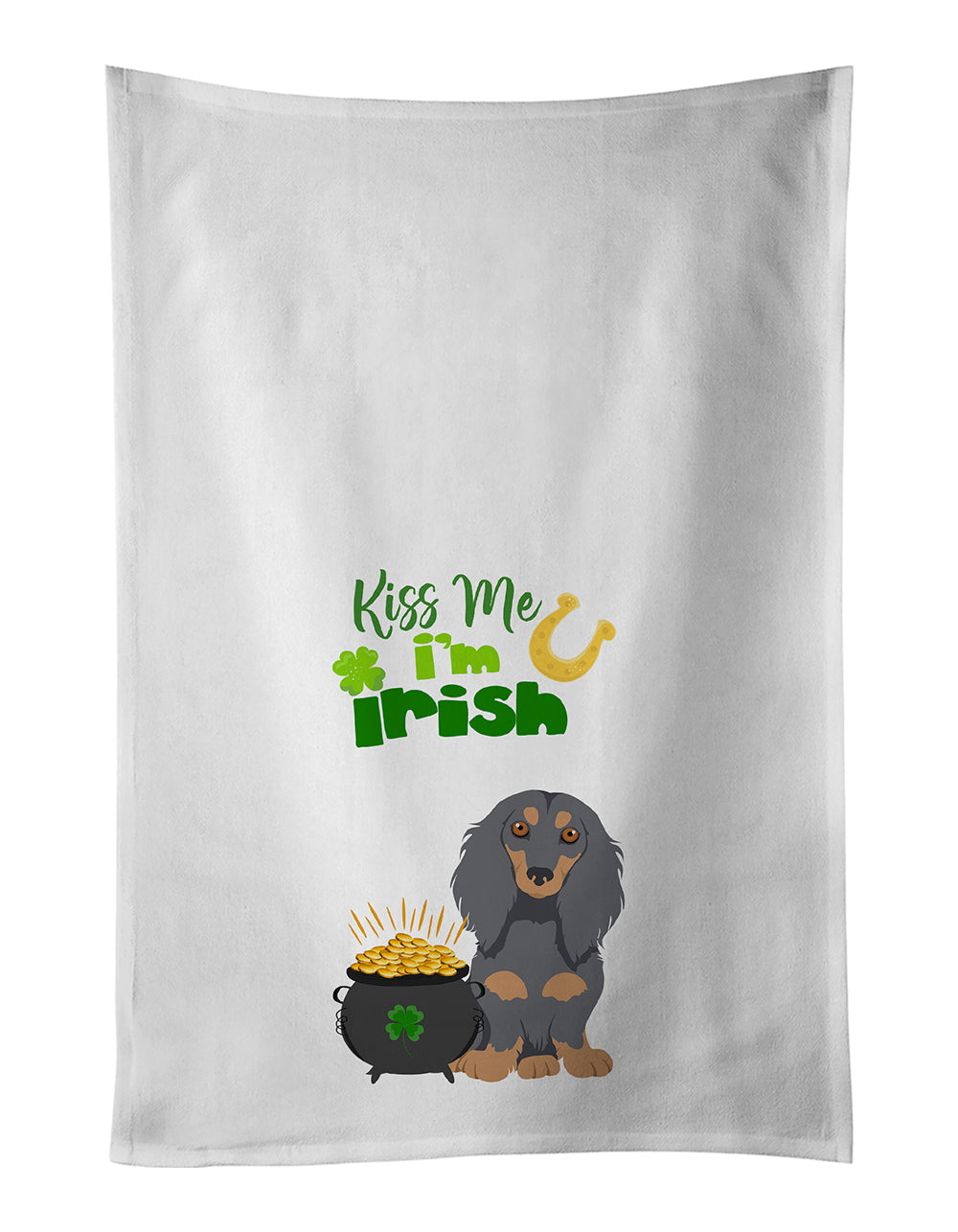 Buy this Longhair Blue and Tan Dachshund St. Patrick's Day Kitchen Towel Set of 2
