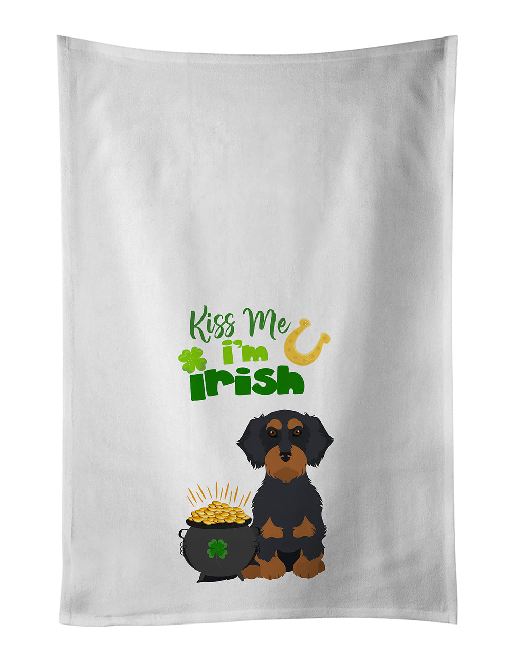 Buy this Wirehair Black and Tan Dachshund St. Patrick's Day Kitchen Towel Set of 2