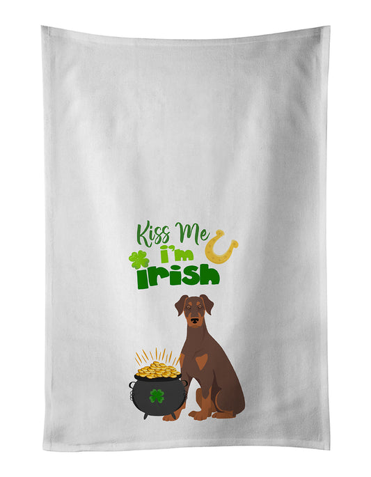 Buy this Natural Ear Red and Tan Doberman Pinscher St. Patrick's Day Kitchen Towel Set of 2