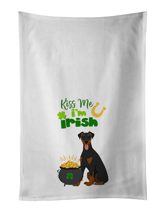 Buy this Natural Ear Black and Tan Doberman Pinscher St. Patrick's Day Kitchen Towel Set of 2