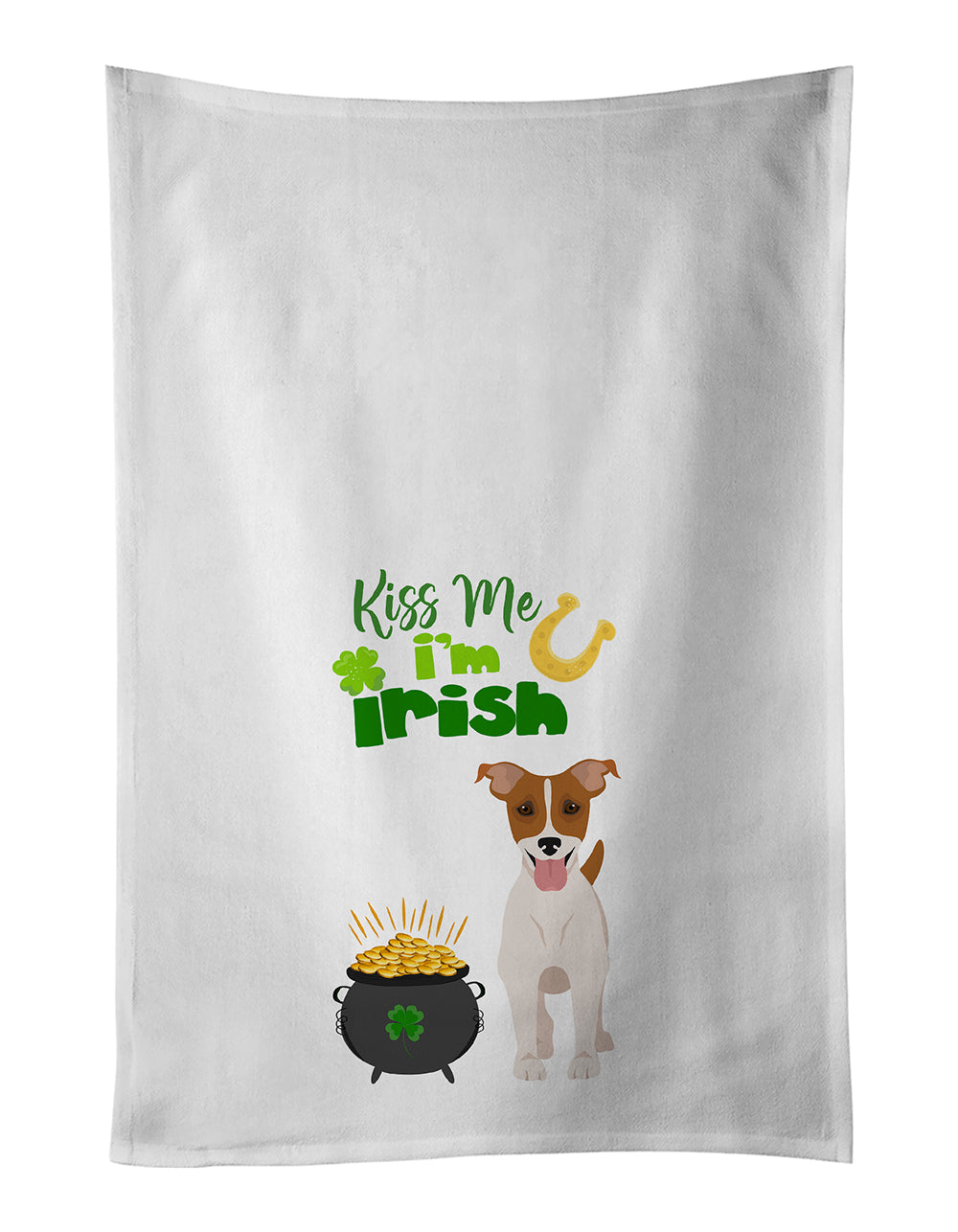 Buy this Brown White Smooth Jack Russell Terrier St. Patrick's Day Kitchen Towel Set of 2