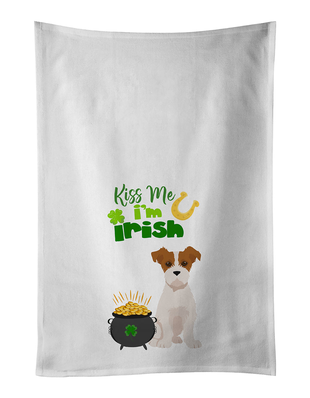 Buy this Brown White Wirehair Jack Russell Terrier St. Patrick's Day Kitchen Towel Set of 2